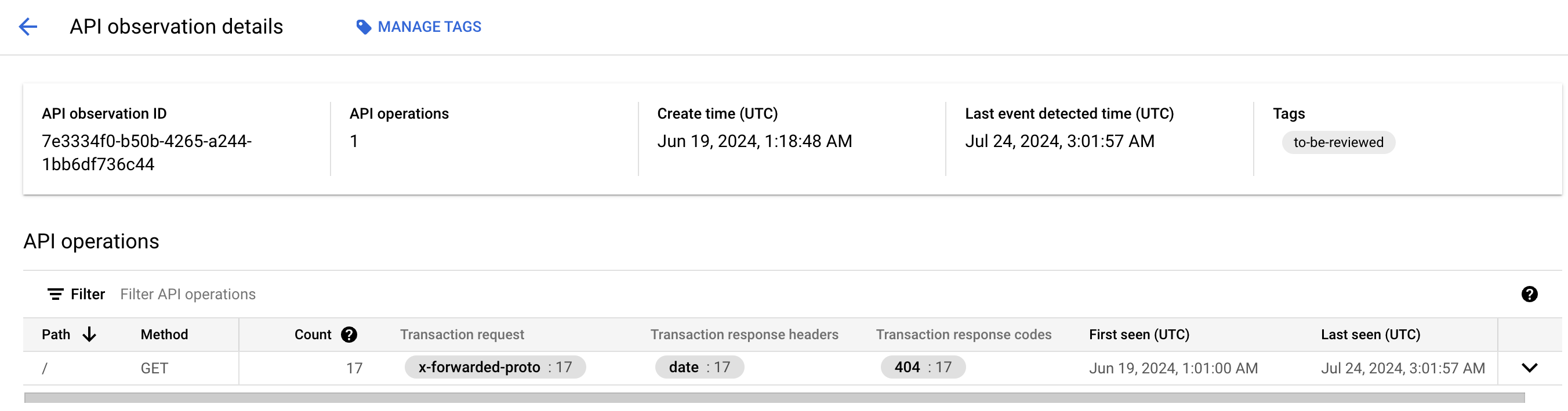 Shadow API Discovery observation job detail