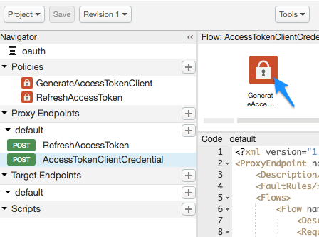 GenerateAccessTokenClient policy icon in the flow diagram.