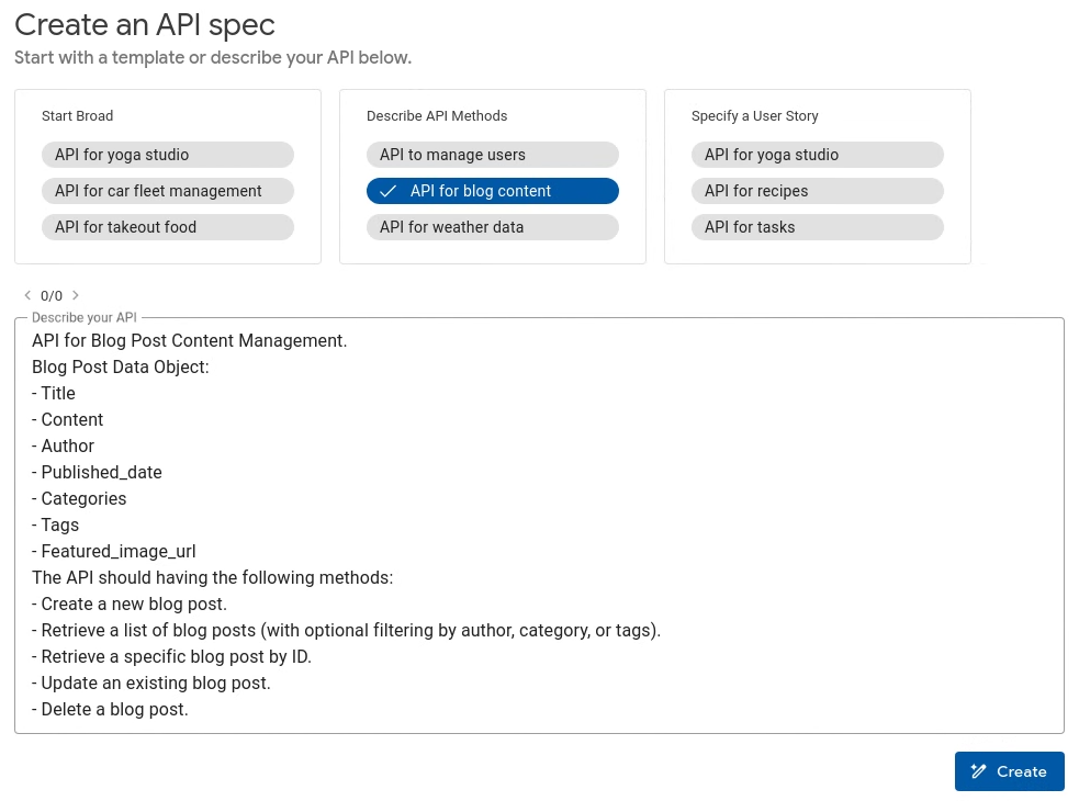 Cloud Code Gemini Code Assist create spec form