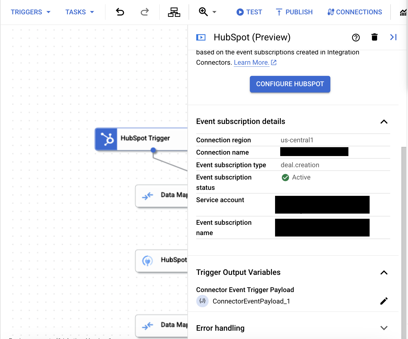 image showing HubSpot trigger configuration pane