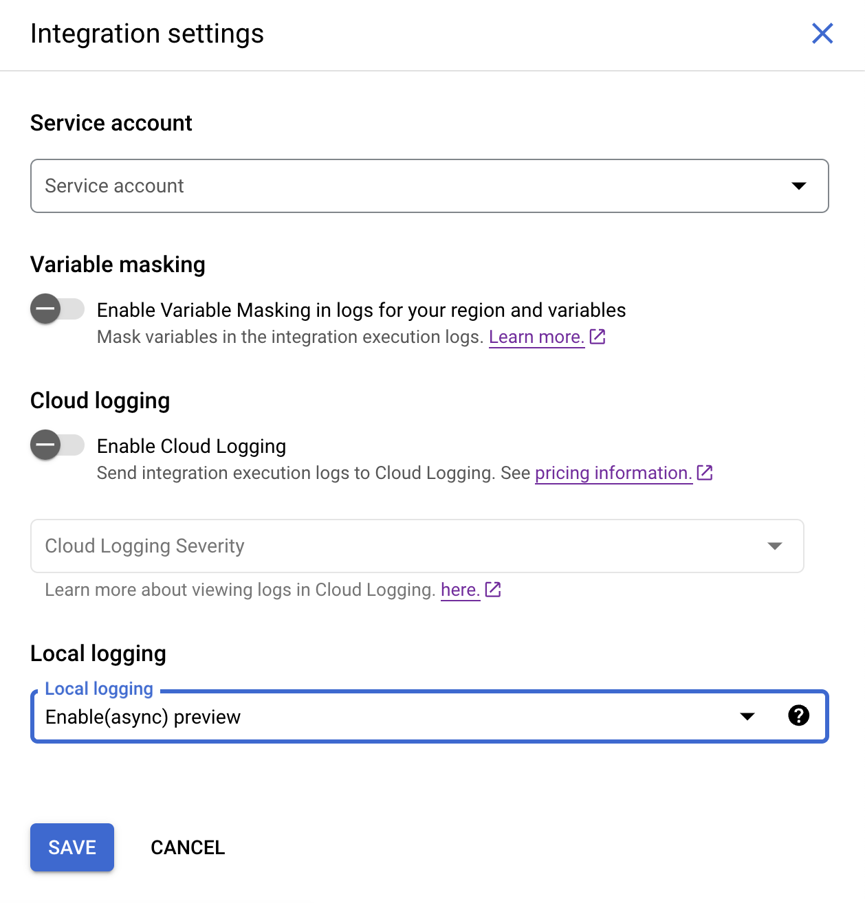 image showing integration settings dialog