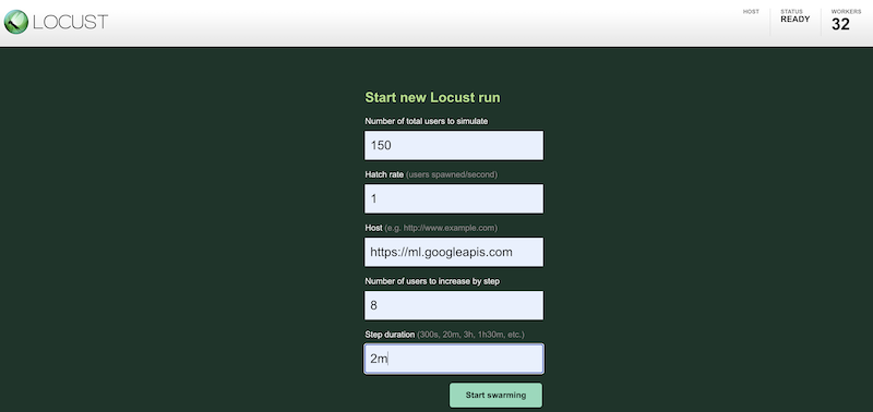 Locust interface for starting a Locust test run.