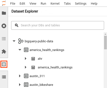 The Dataset Explorer pane shows an expanded project and a list of datasets.