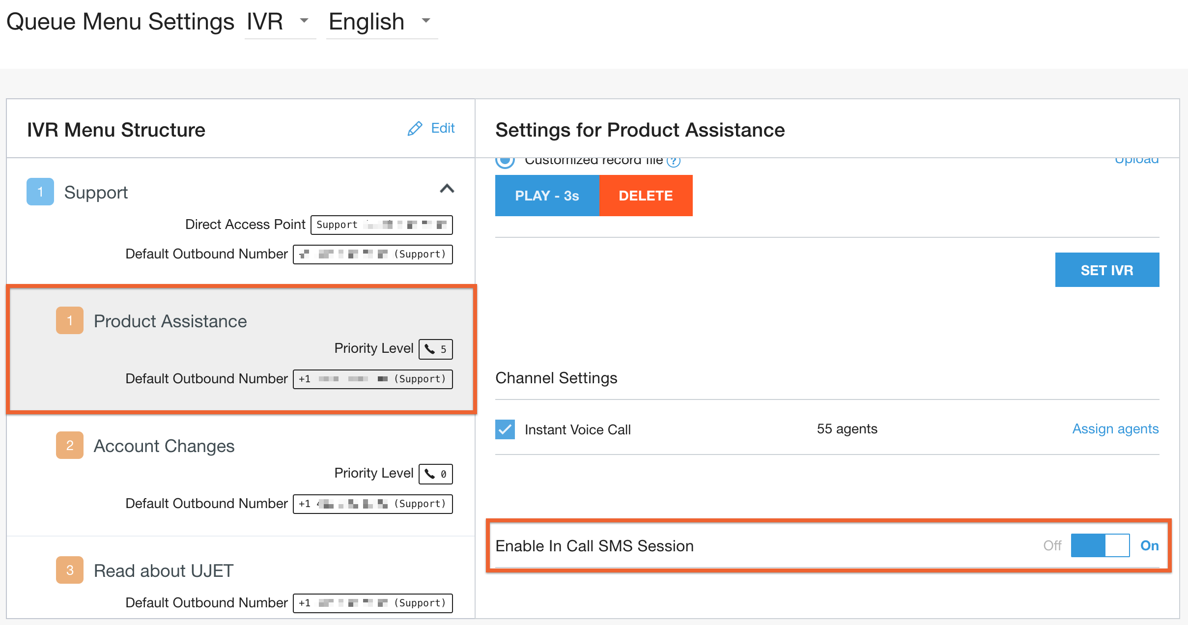 SMS In call per queue