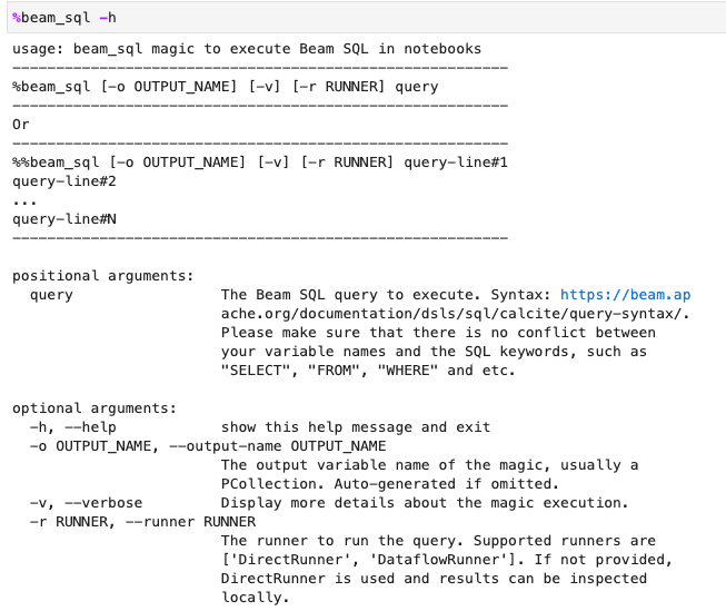 Check the beam_sql help