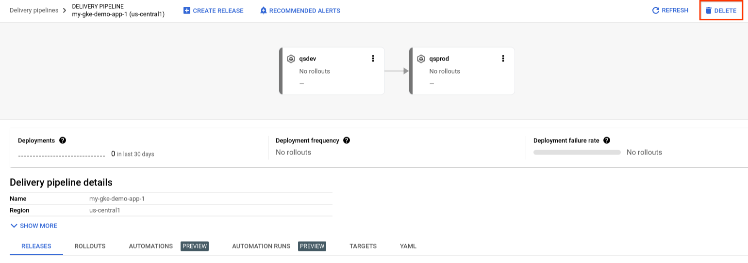 targets in Google Cloud console, showing menu icon