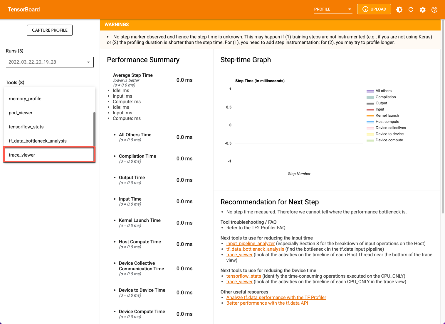 Tensorboard overview page